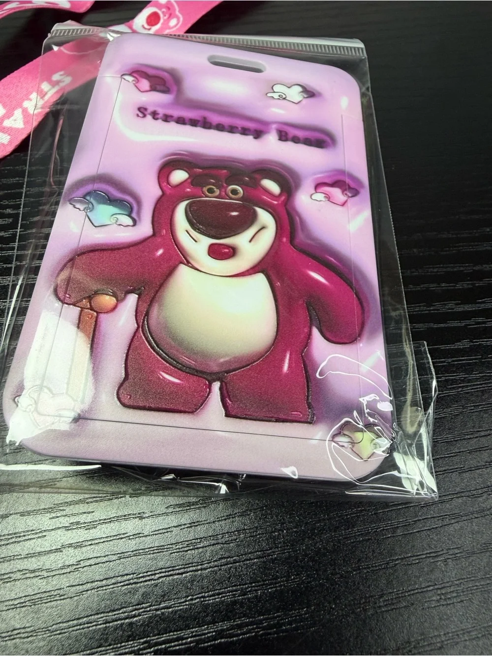 Pink 'Strawberry Bear' Card Holder with Lanyard